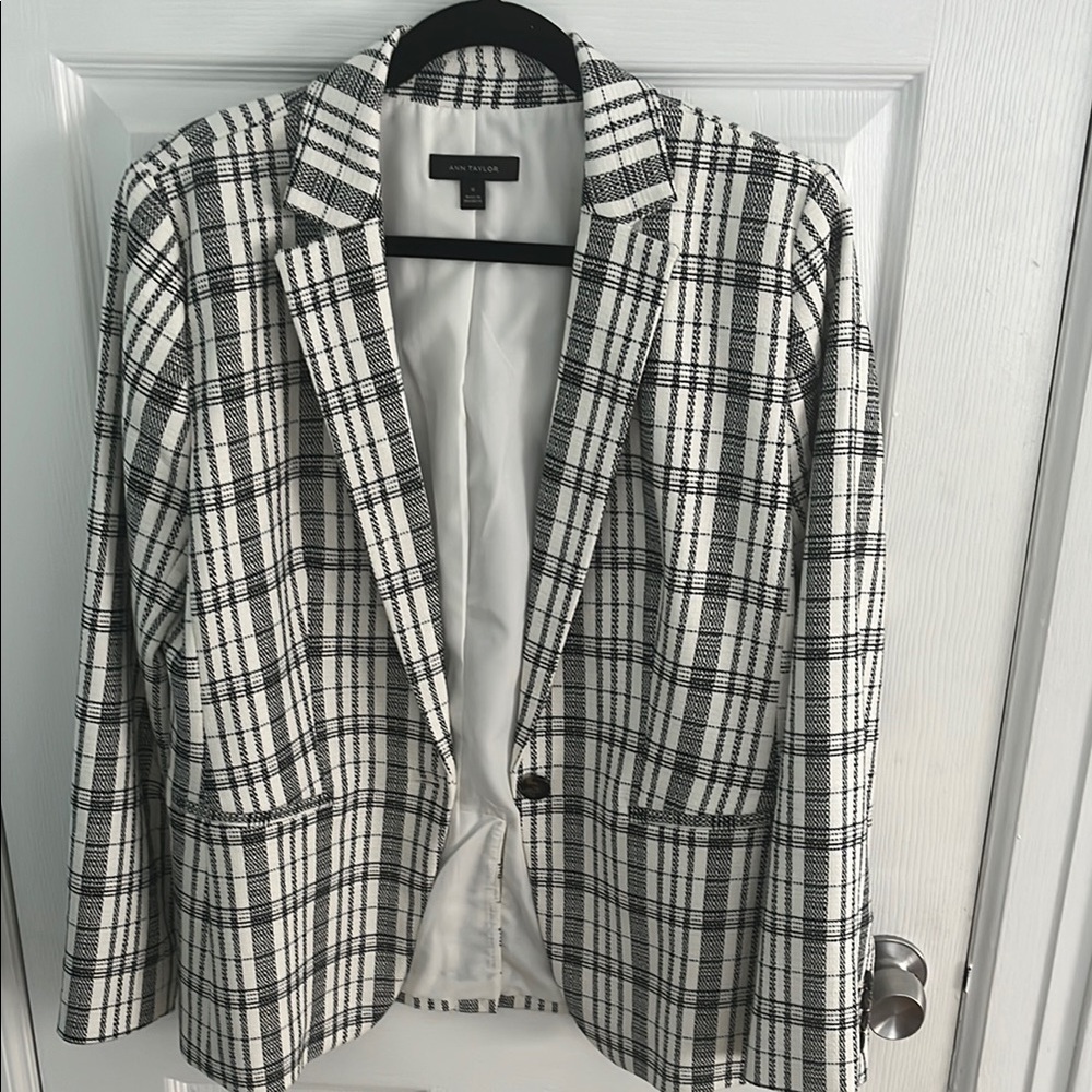 Ann Taylor Black and White Plaid Blazer